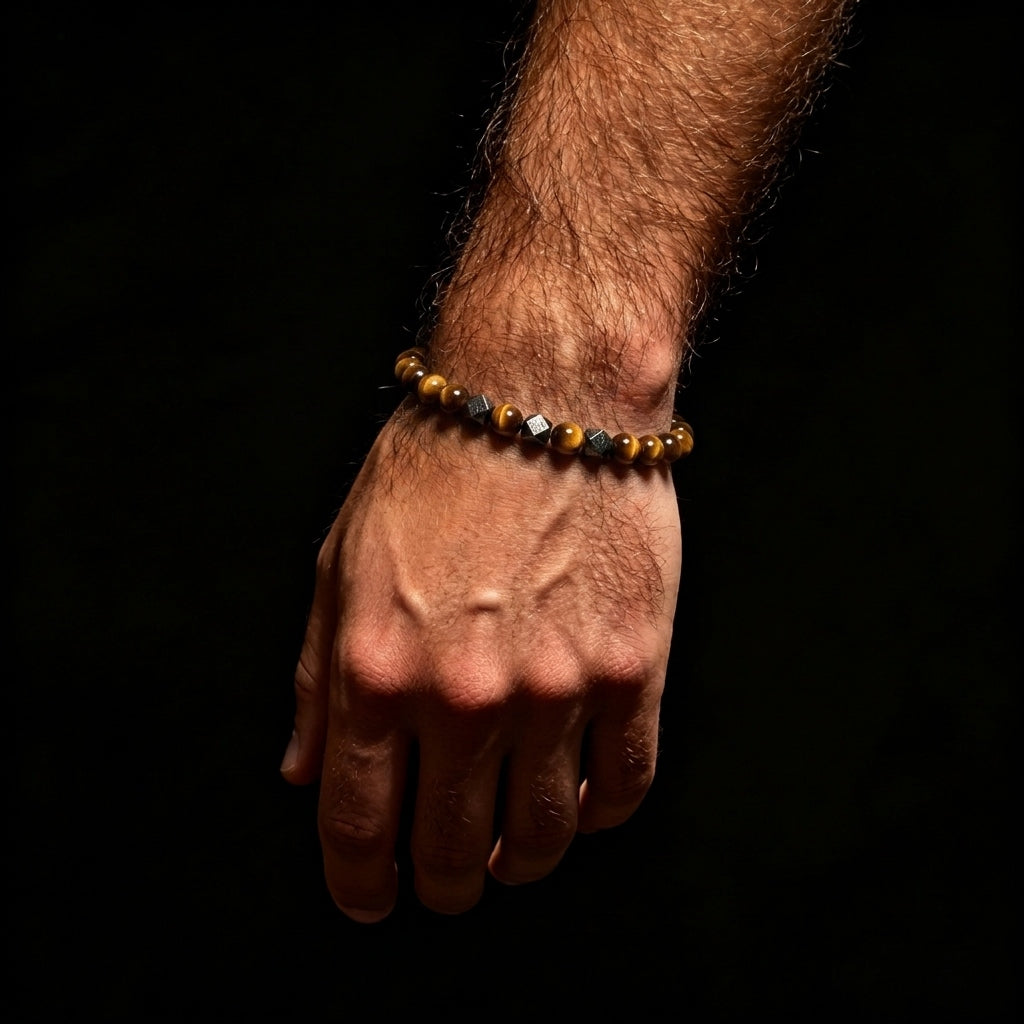 Yellow Tiger Eye & Meteorite Bracelet