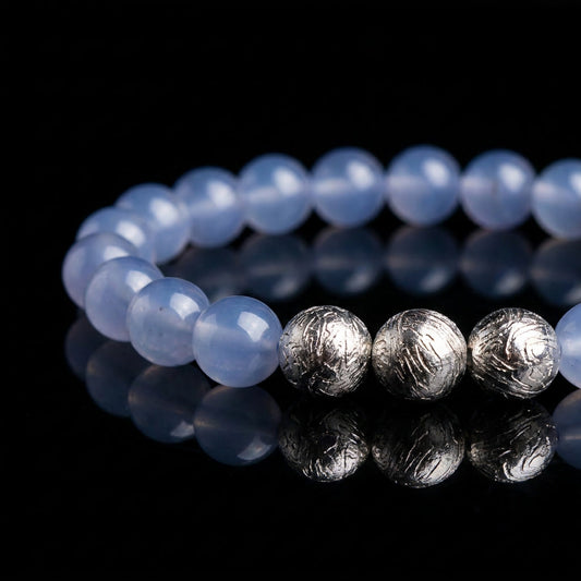 Blue Chalcedony & Meteorite Bracelet