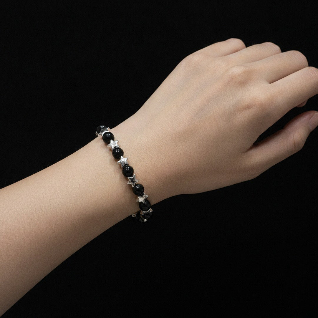 Black Obsidian & Meteorite Bracelet