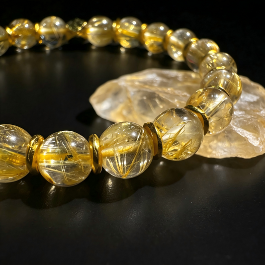 Golden Rutilated Quartz & Meteorite Bracelet