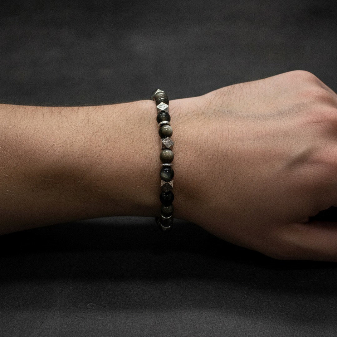 Silver Obsidian × Meteorite Bracelet