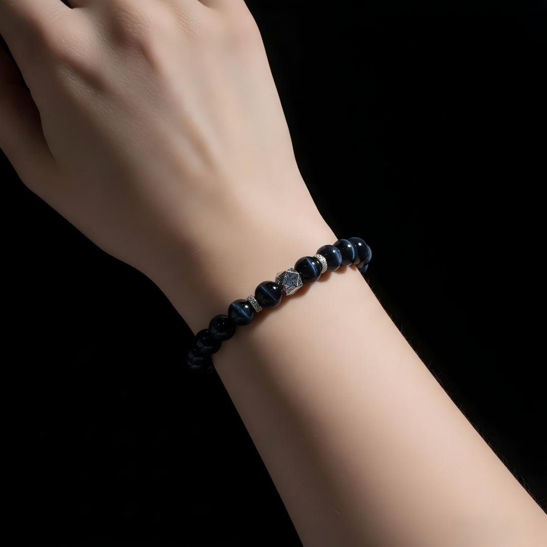 Blue Tiger Eye & Meteorite Bracelet