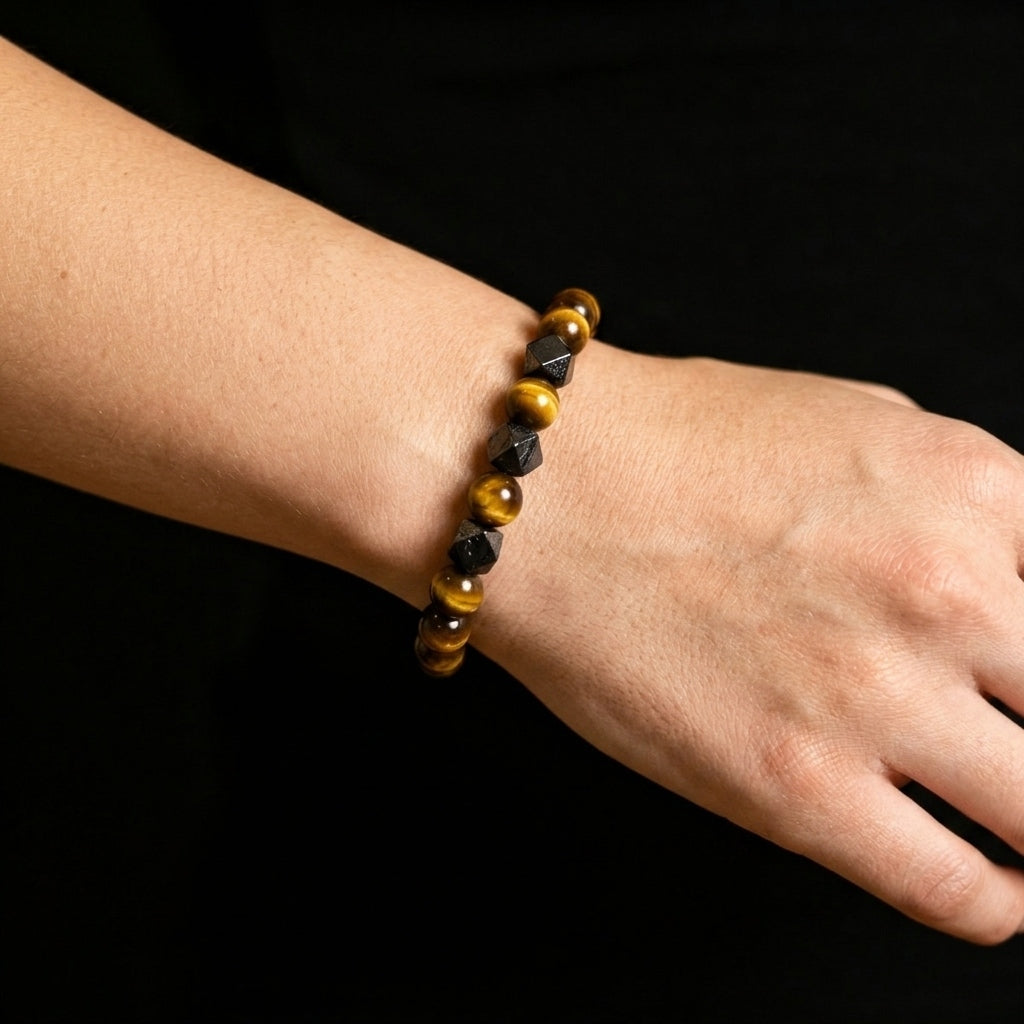 Yellow Tiger Eye & Meteorite Bracelet