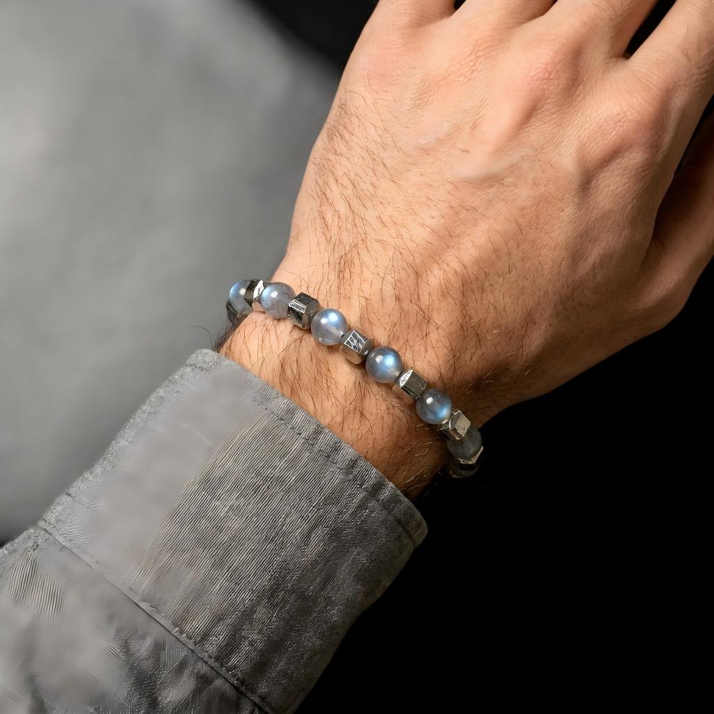 Grey Moonstone & Meteorite Bracelet