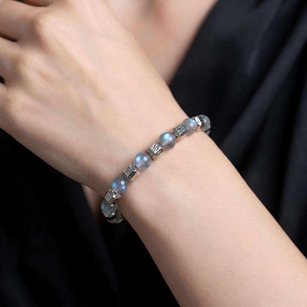 Grey Moonstone & Meteorite Bracelet