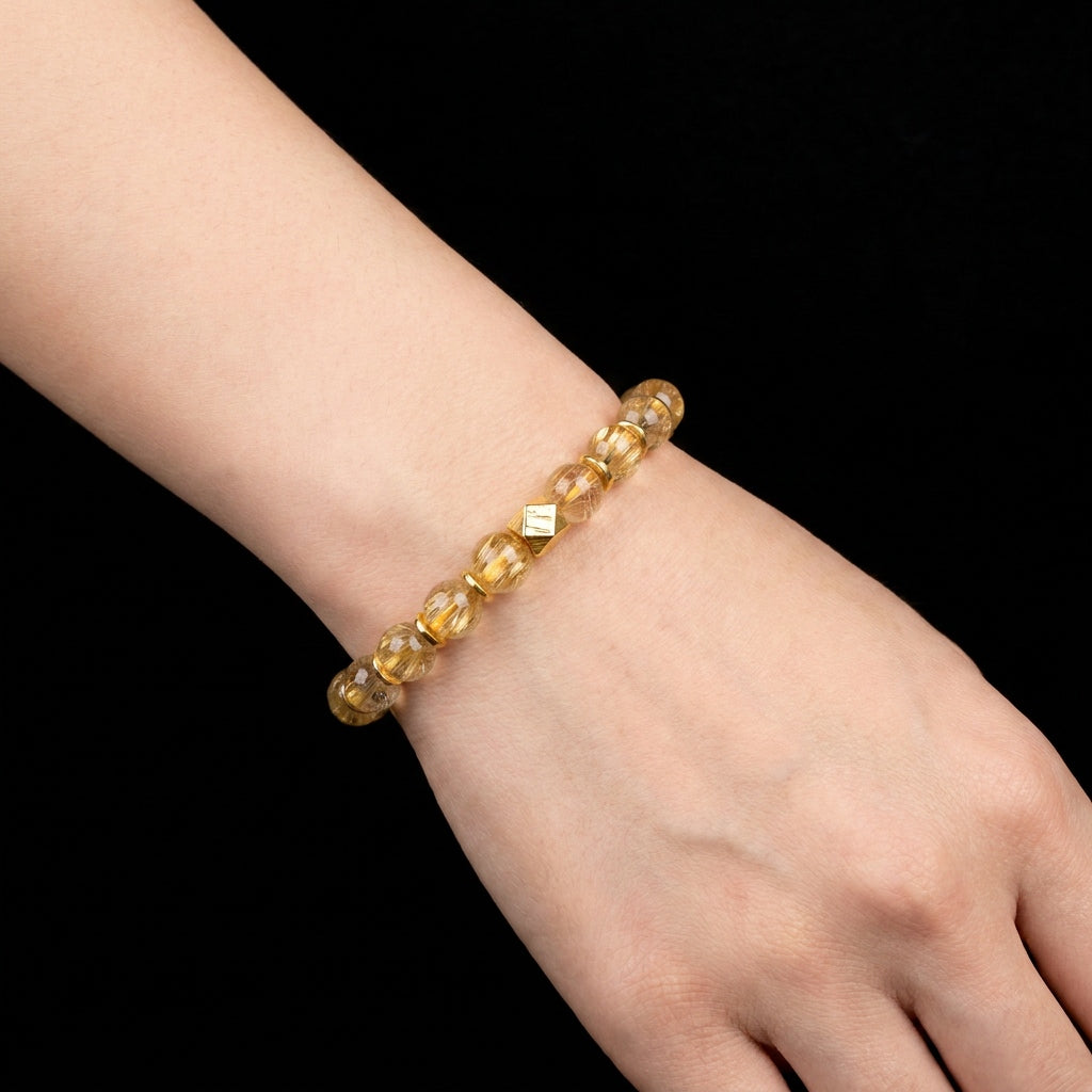 Golden Rutilated Quartz & Meteorite Bracelet