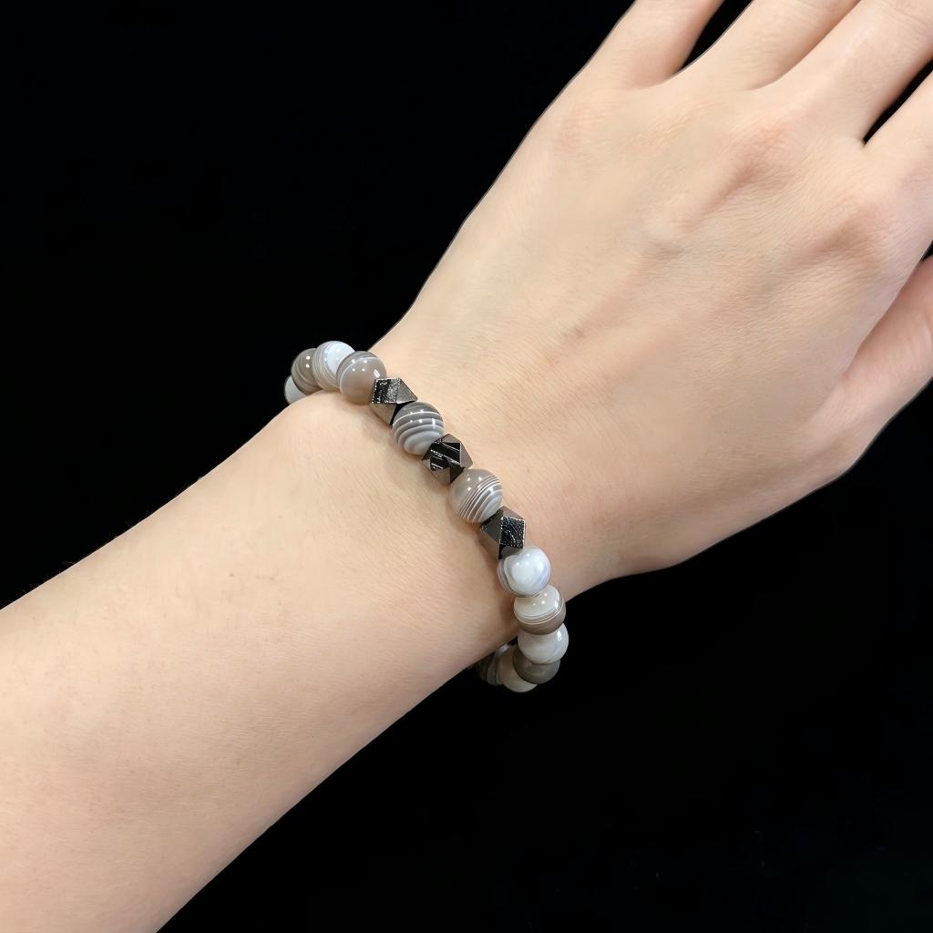 Grey Agate & Meteorite Bracelet