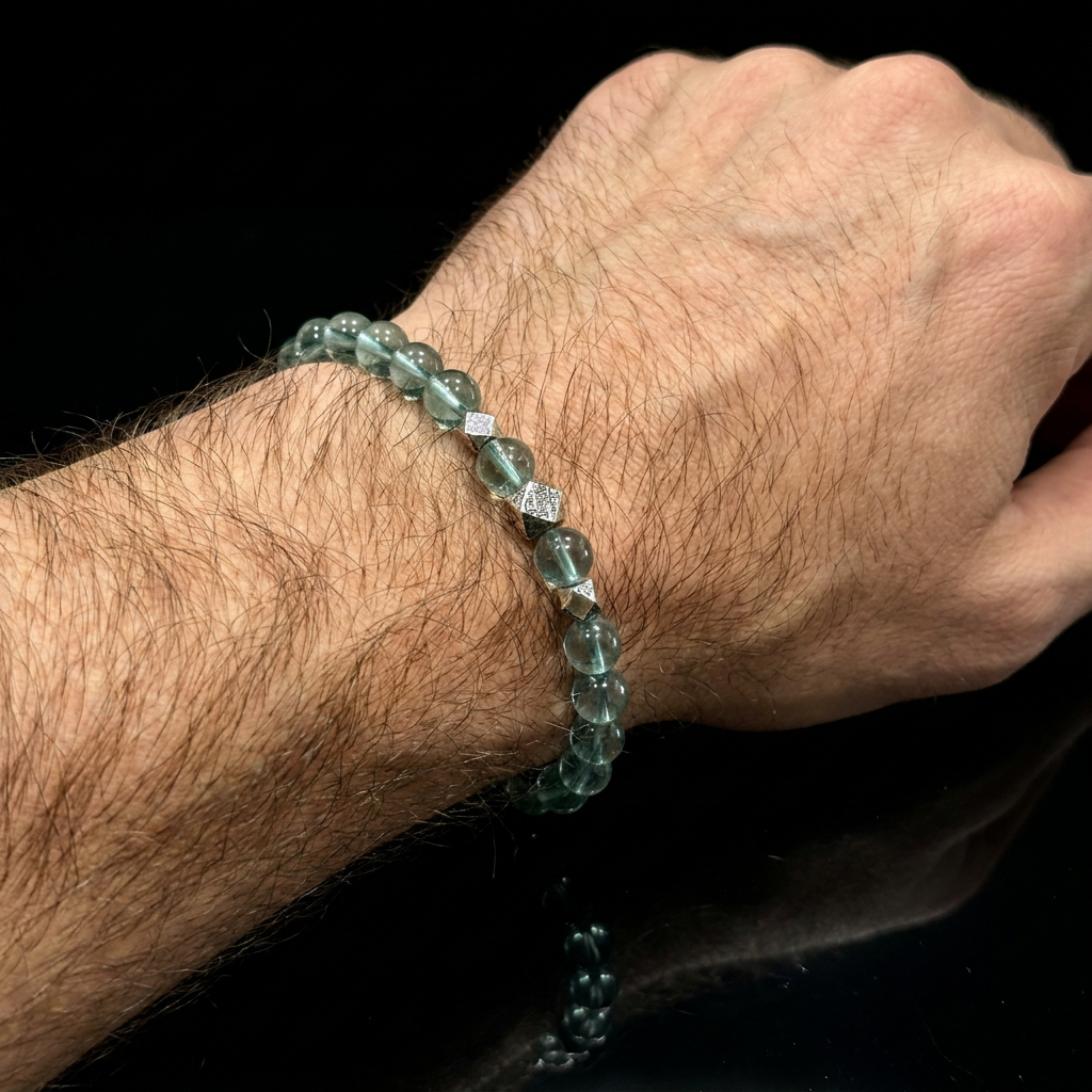 Green Fluorite & Meteorite Bracelet