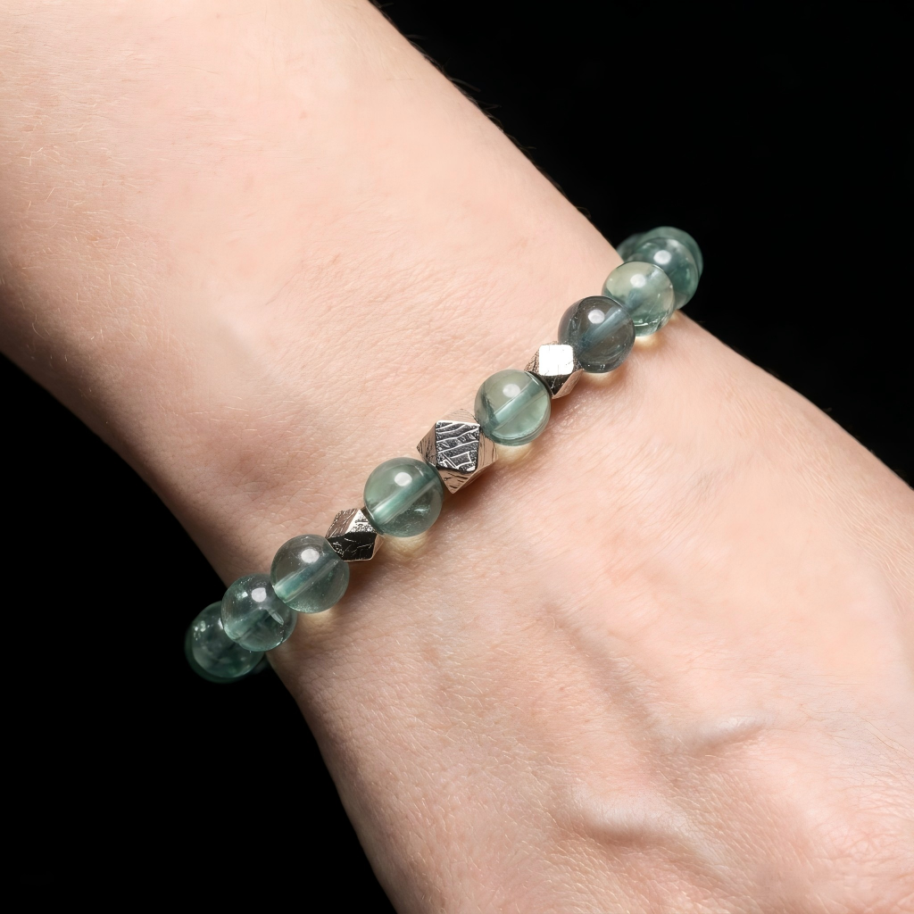 Green Fluorite & Meteorite Bracelet