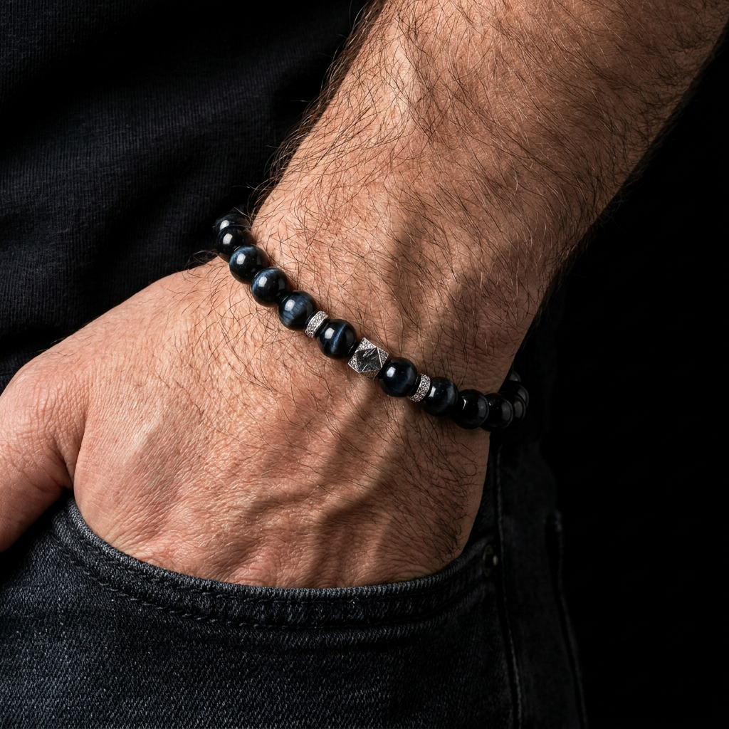 Blue Tiger Eye & Meteorite Bracelet