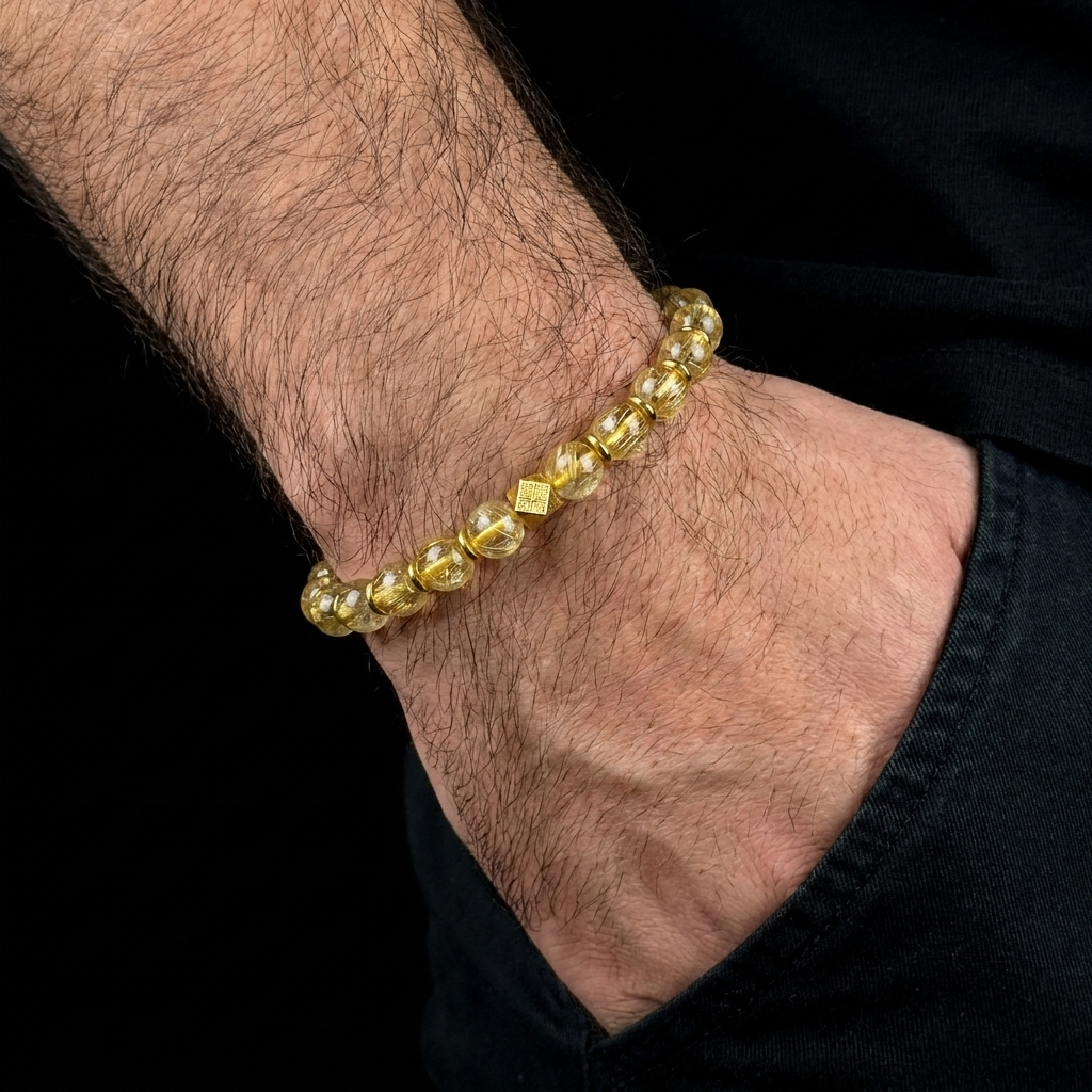 Golden Rutilated Quartz & Meteorite Bracelet