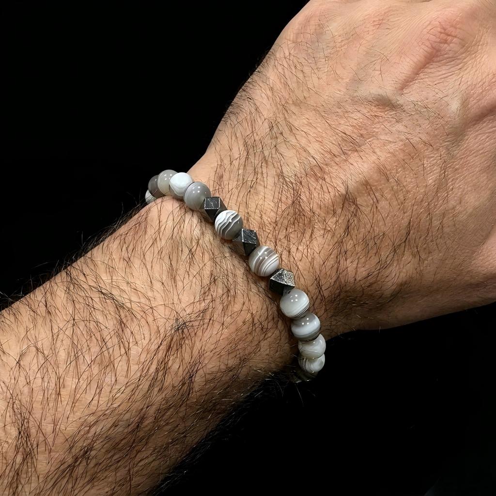 Grey Agate & Meteorite Bracelet