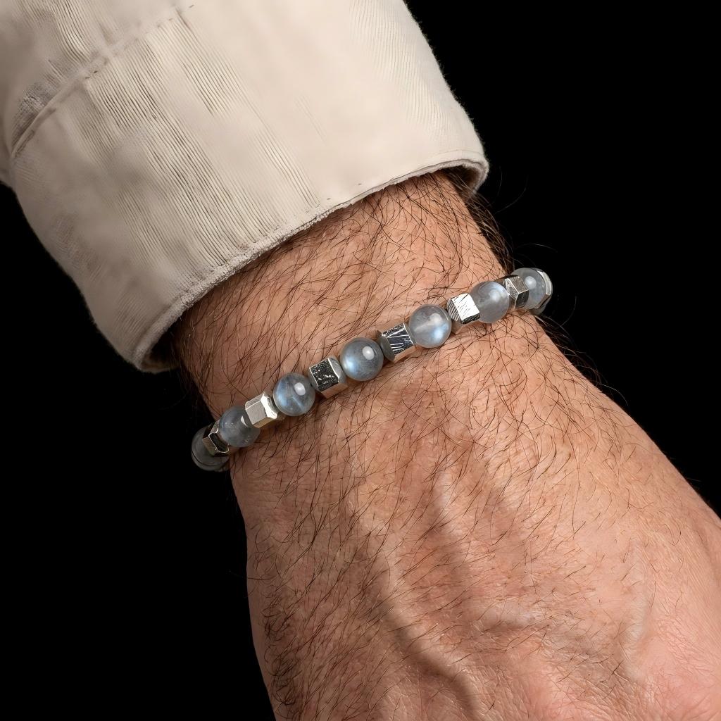Grey Moonstone & Meteorite Bracelet