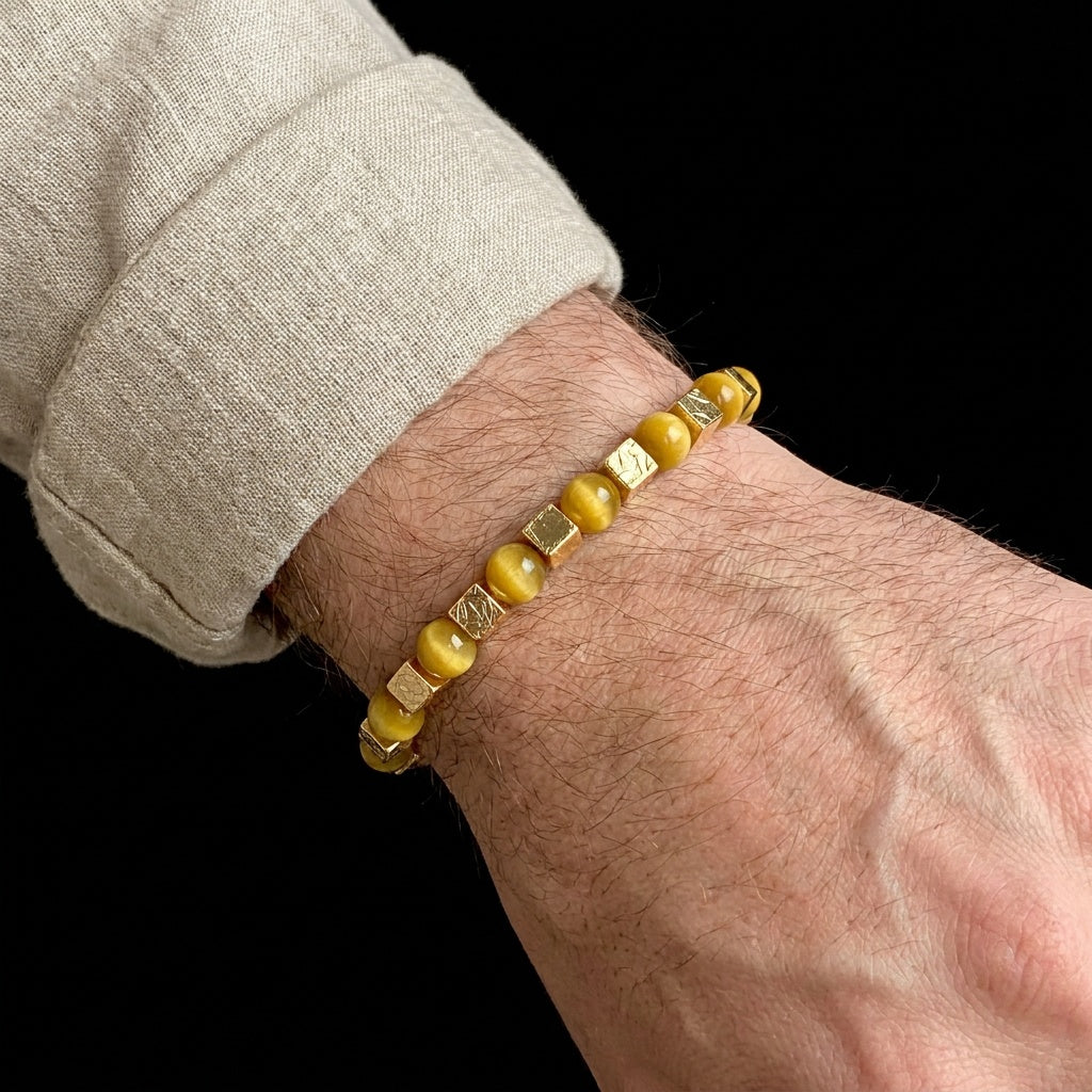 Gold Tiger Eye & Meteorite Bracelet