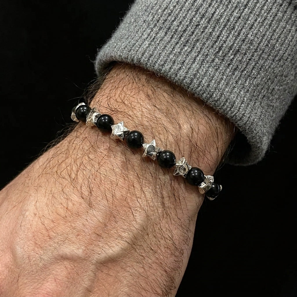 Black Obsidian & Meteorite Bracelet
