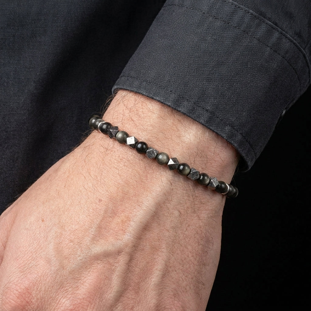 Silver Sheen Obsidian & Meteorite Bracelet