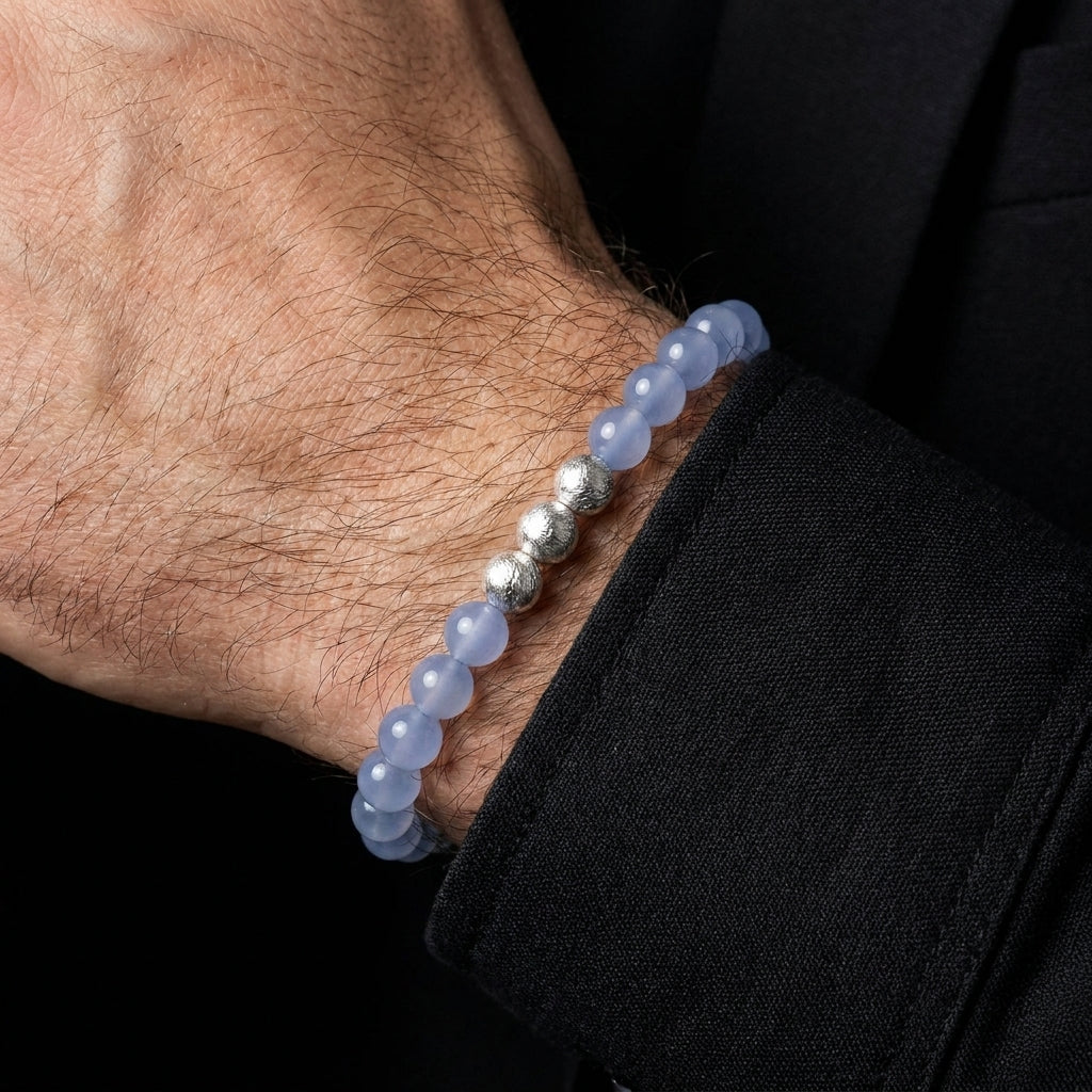 Blue Chalcedony & Meteorite Bracelet