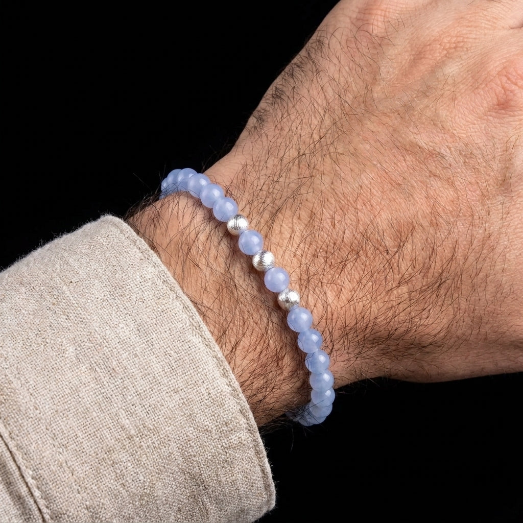 Blue Chalcedony & Meteorite Bracelet（6m）