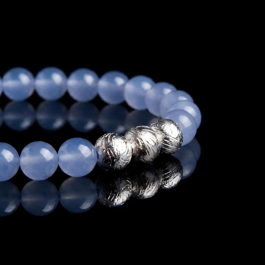 Blue Chalcedony & Meteorite Bracelet