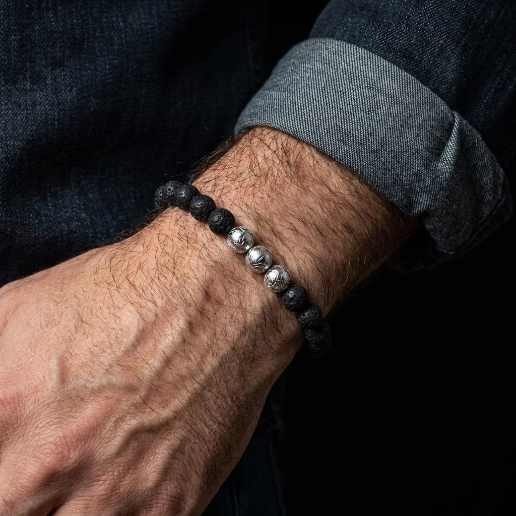 Lava Stone & Meteorite Bracelet