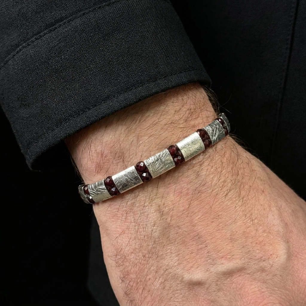 Garnet & Meteorite Bracelet