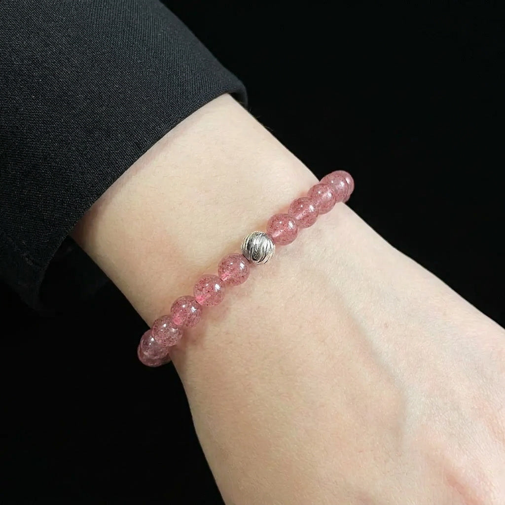 Strawberry Quartz & Meteorite Bracelet