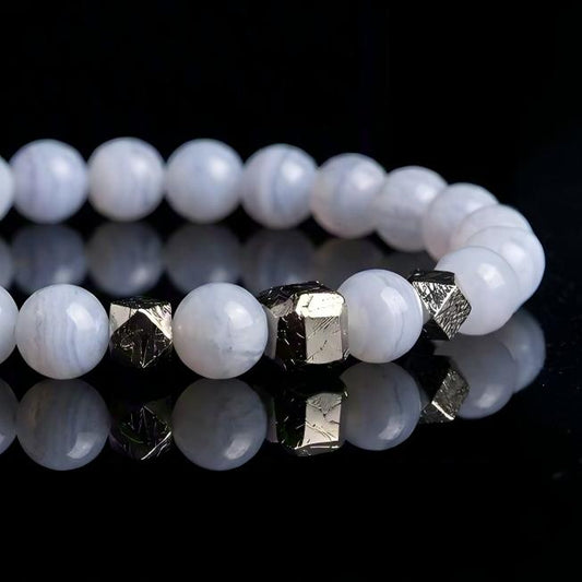 Blue Lace Agate & Meteorite Bracelet