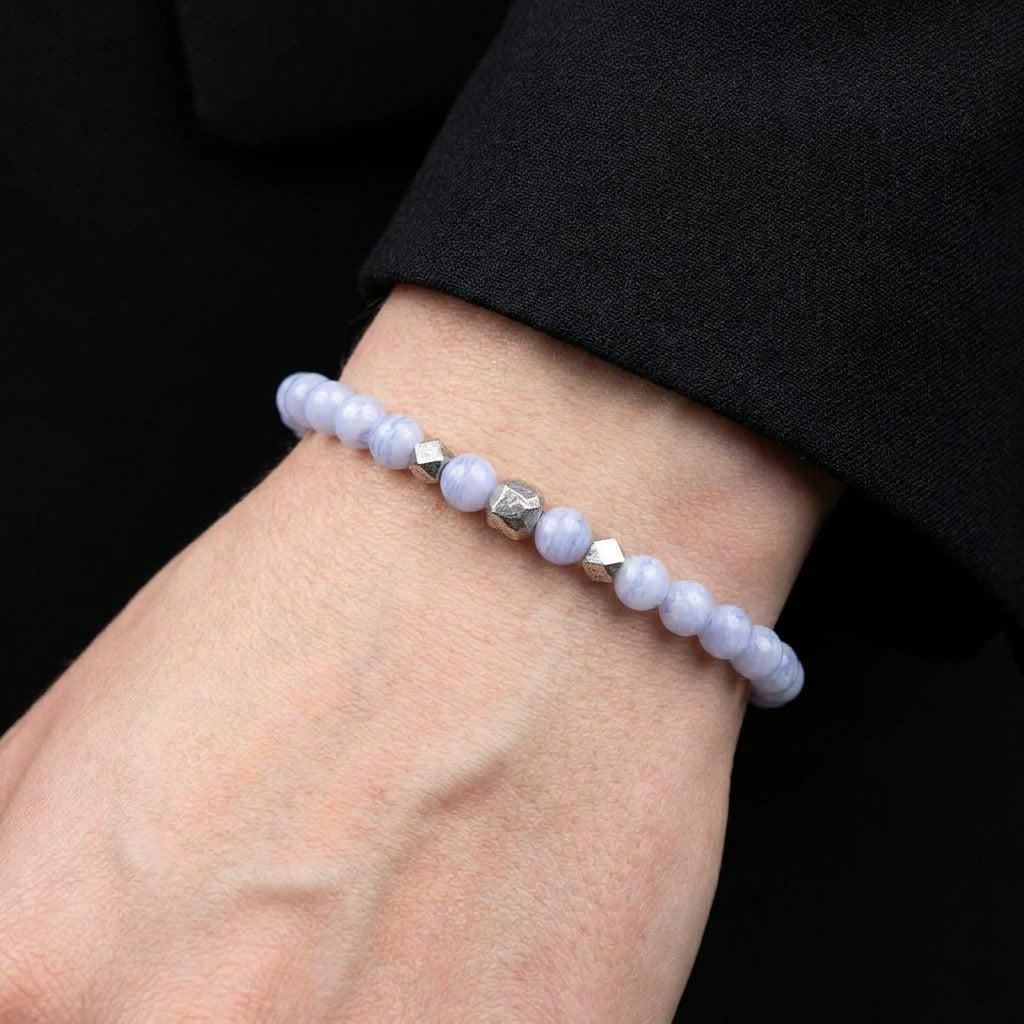Blue Lace Agate & Meteorite Bracelet