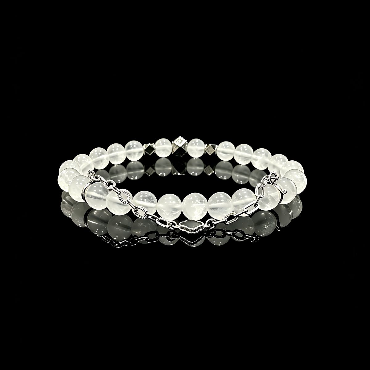 White Phantom Quartz & Meteorite Bracelet
