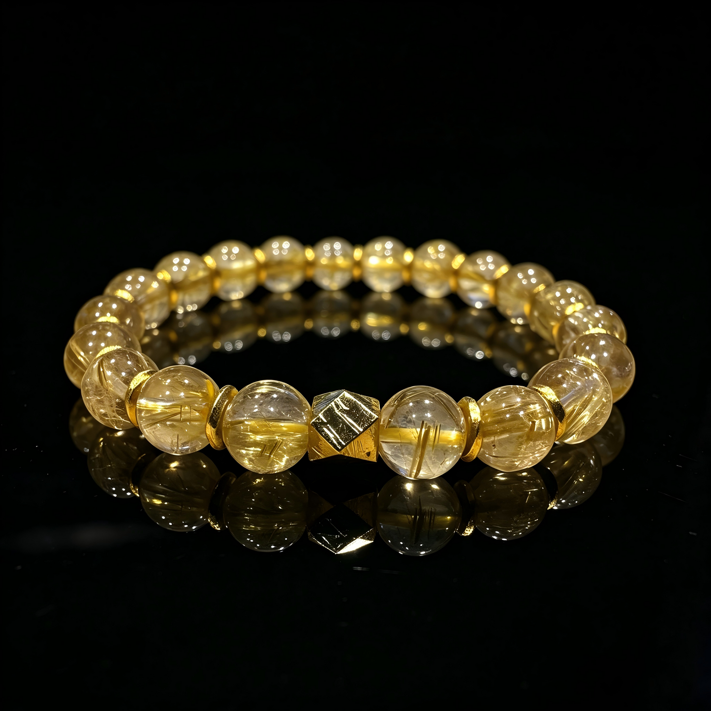 Gold Rutilated Quartz × Meteorite Bracelet