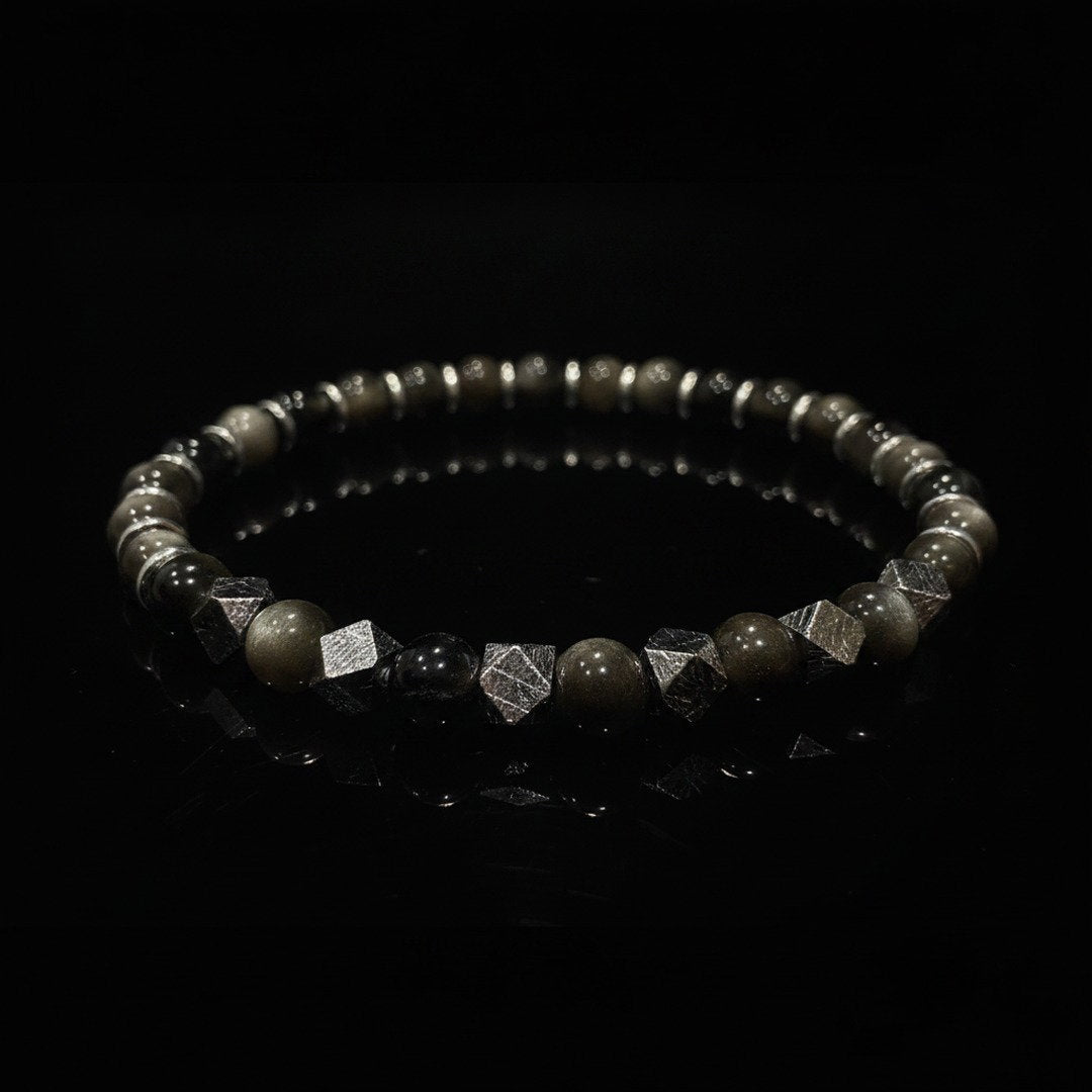 Silver Obsidian × Meteorite Bracelet