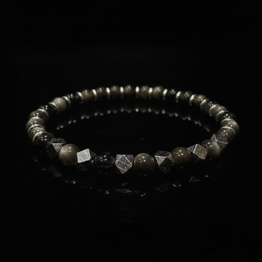 Silver Obsidian × Meteorite Bracelet