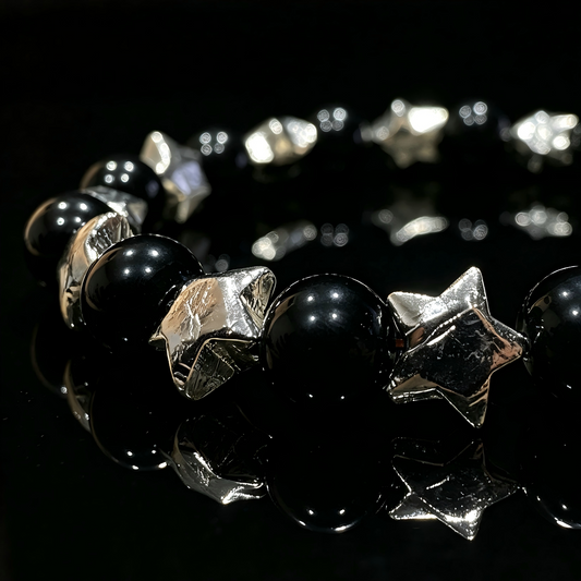 Black Obsidian & Meteorite Bracelet