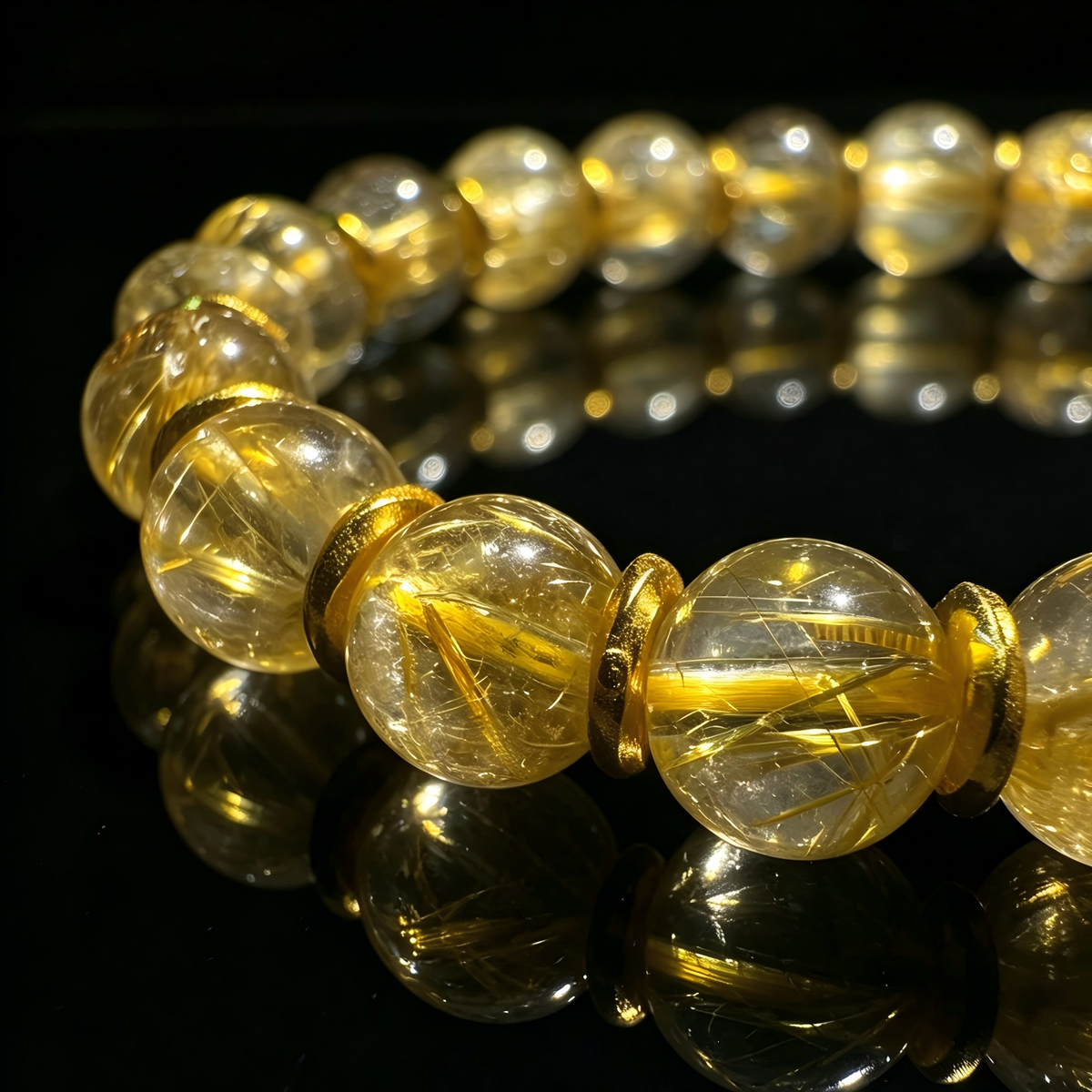 Golden Rutilated Quartz & Meteorite Bracelet