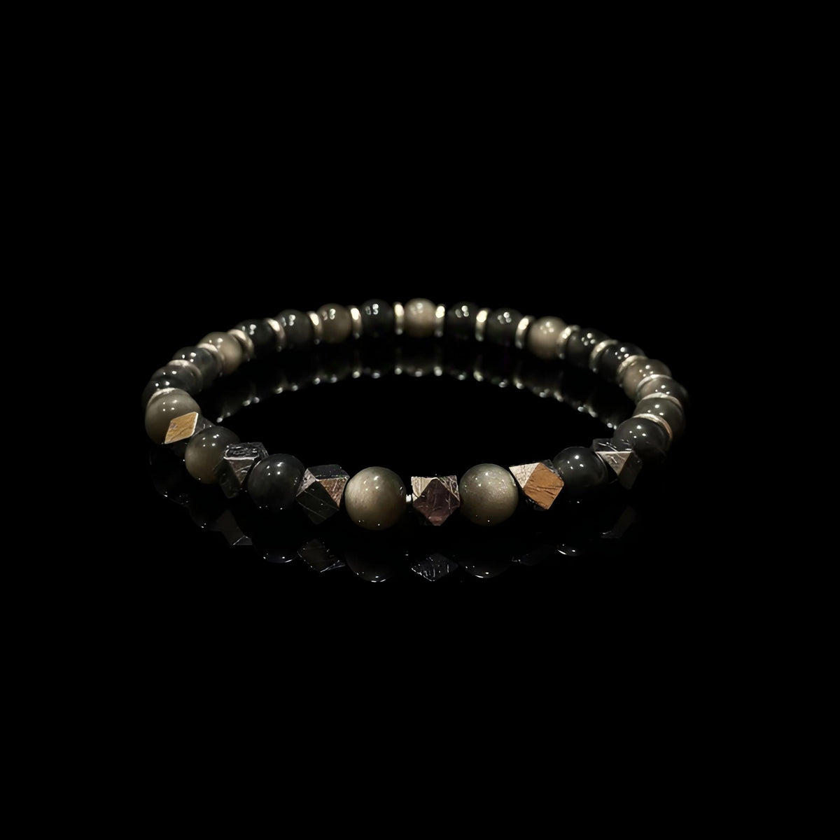 Silver Sheen Obsidian & Meteorite Bracelet