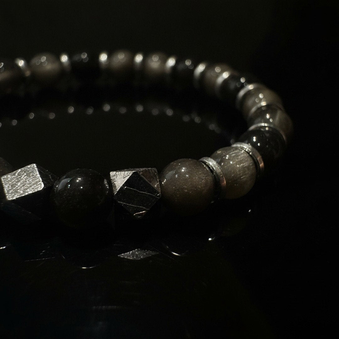 Silver Obsidian × Meteorite Bracelet