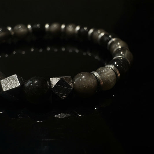 Silver Obsidian × Meteorite Bracelet