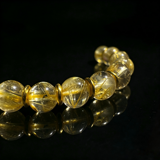 Gold Rutilated Quartz × Meteorite Bracelet