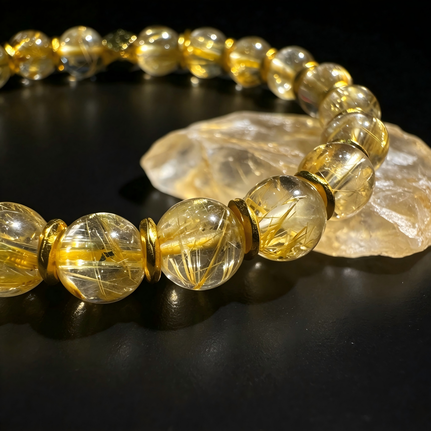 Gold Rutilated Quartz × Meteorite Bracelet