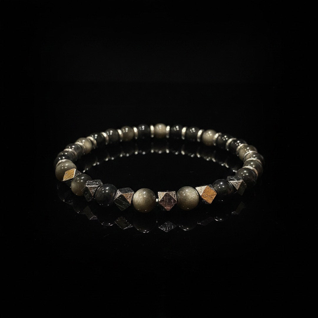 Silver Obsidian × Meteorite Bracelet