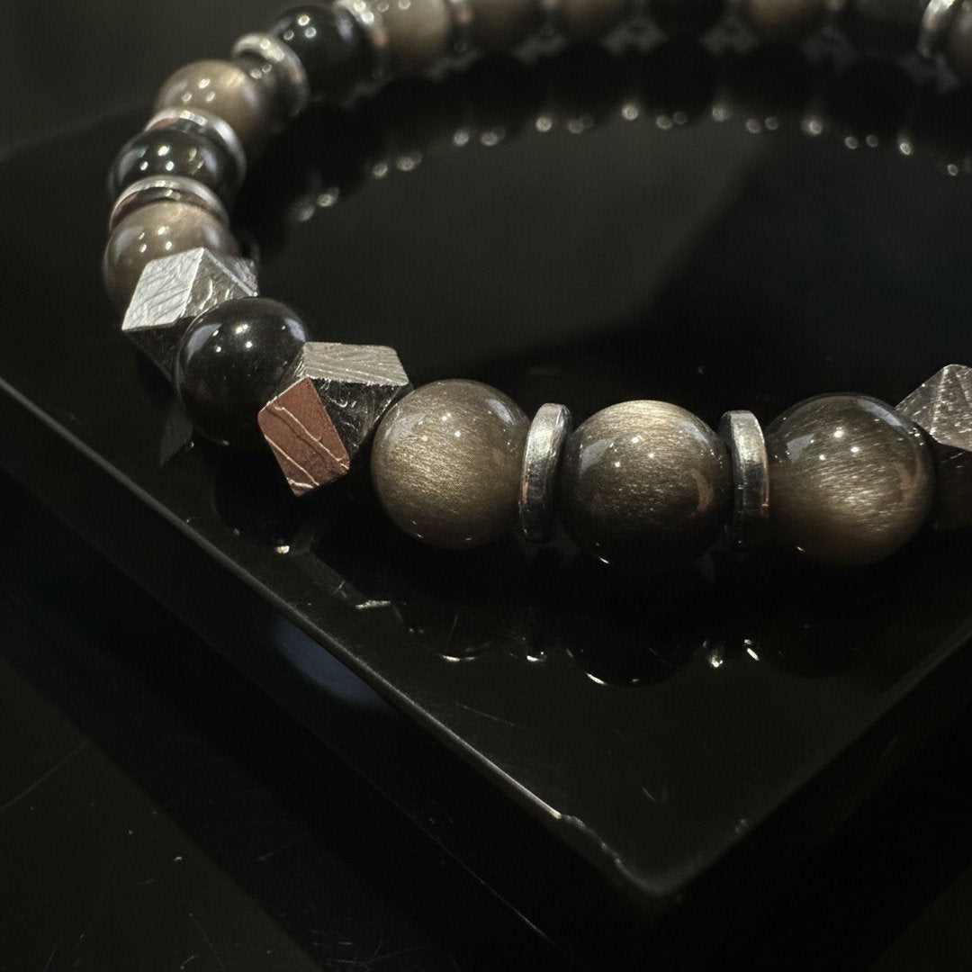 Silver Obsidian × Meteorite Bracelet