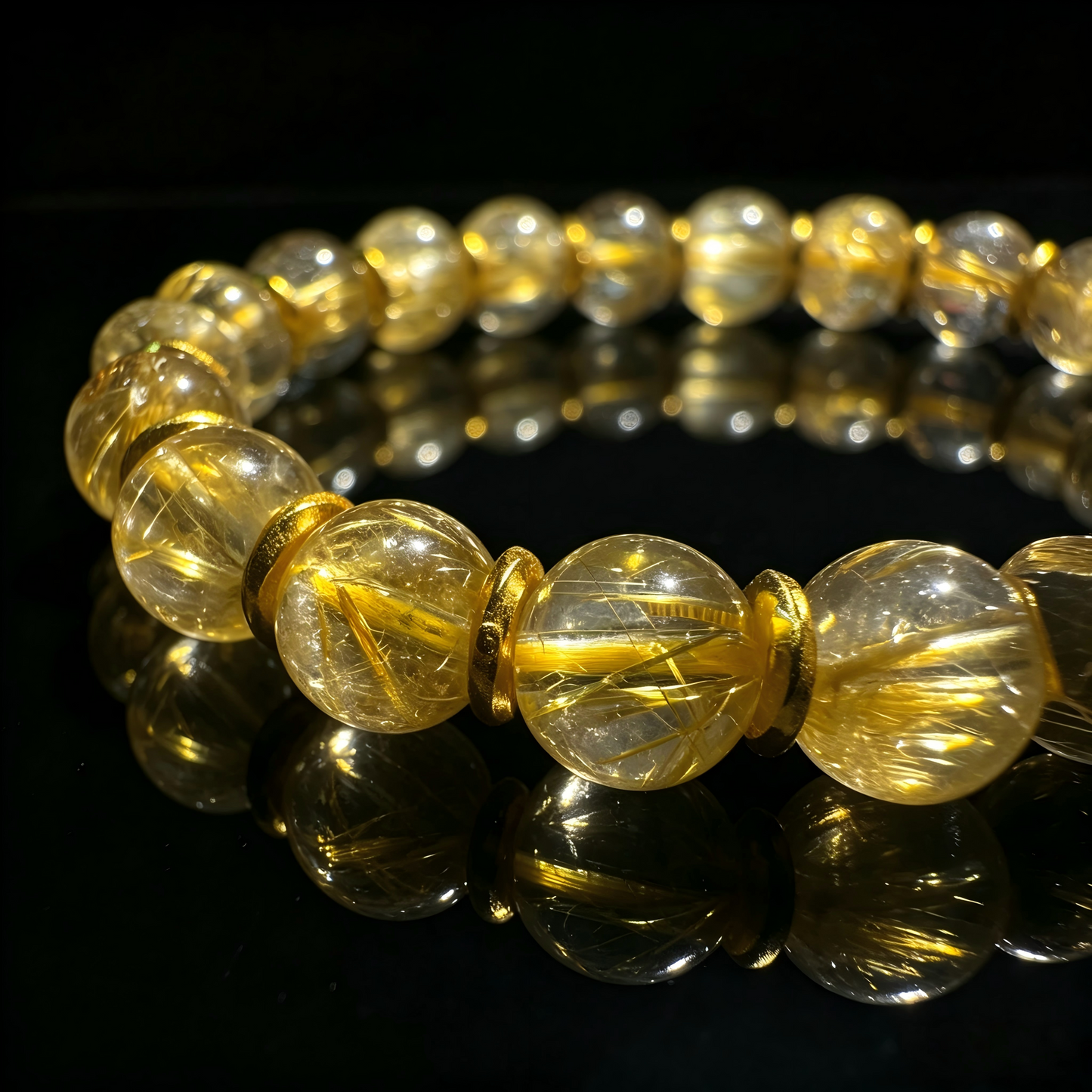 Gold Rutilated Quartz × Meteorite Bracelet