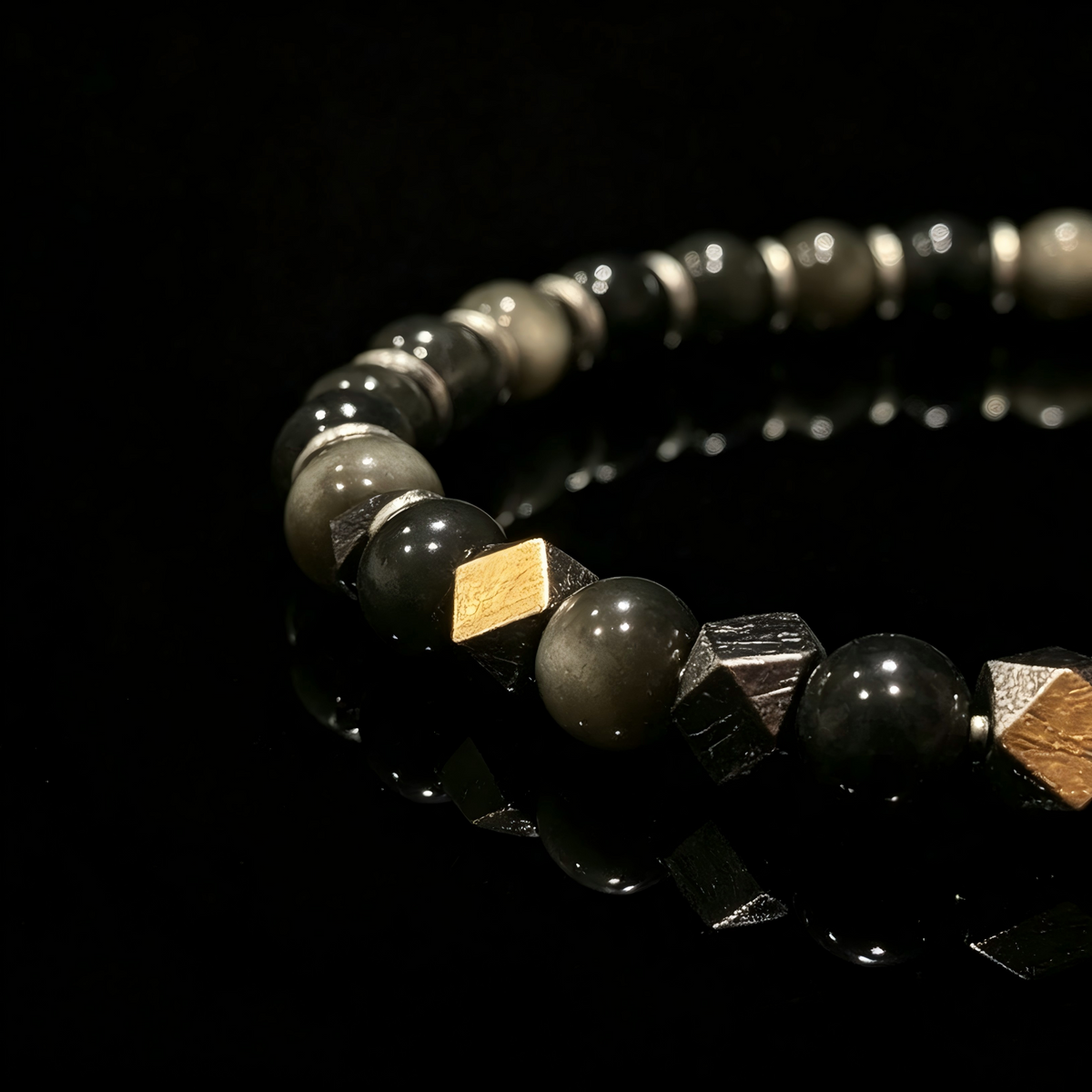 Silver Sheen Obsidian & Meteorite Bracelet