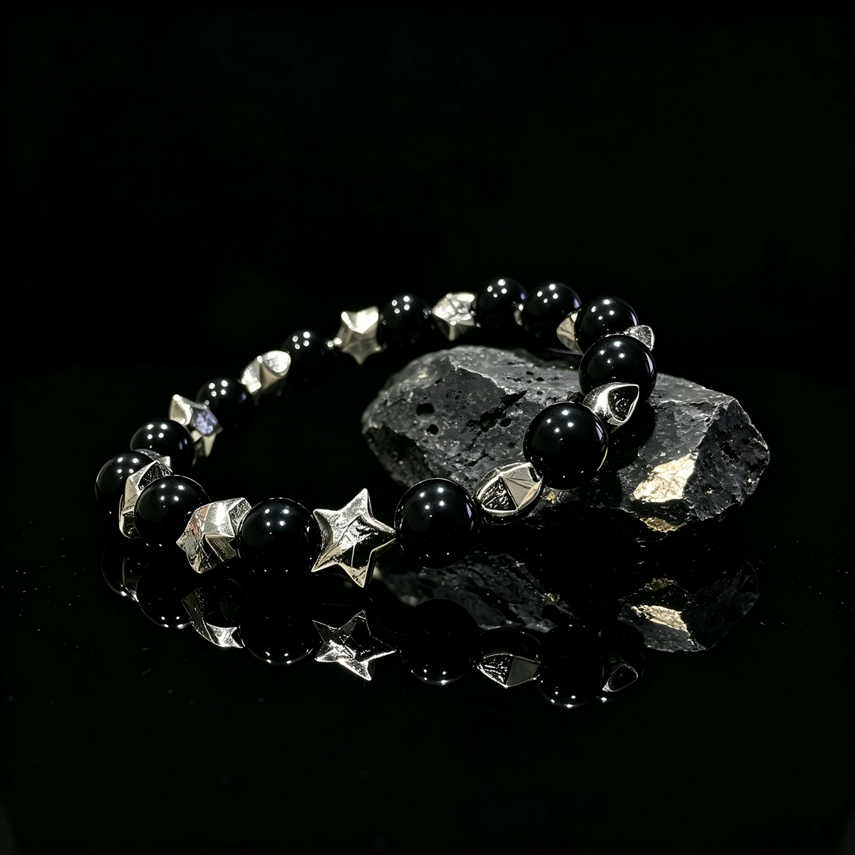 Black Obsidian & Meteorite Bracelet