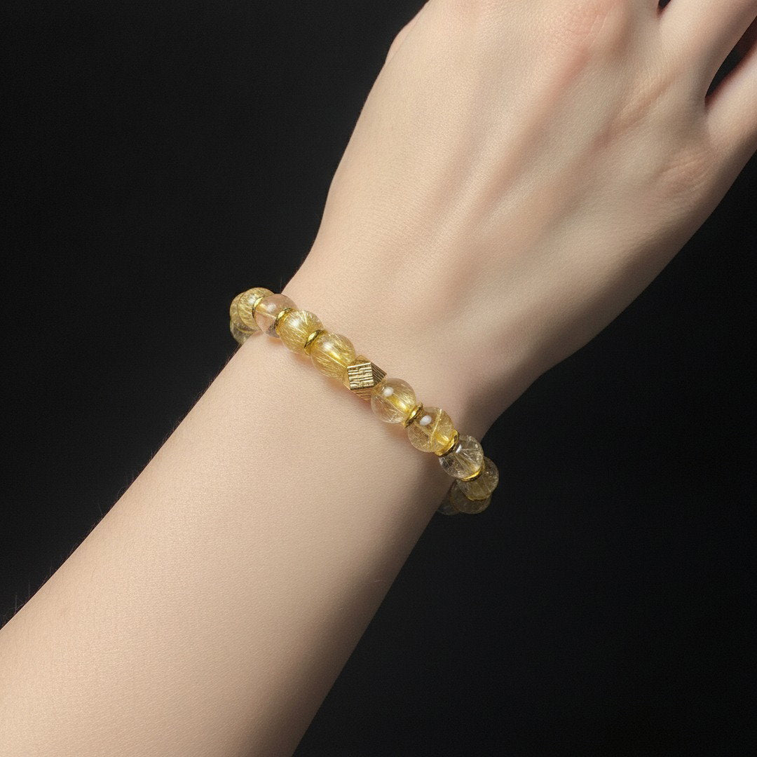 Gold Rutilated Quartz × Meteorite Bracelet