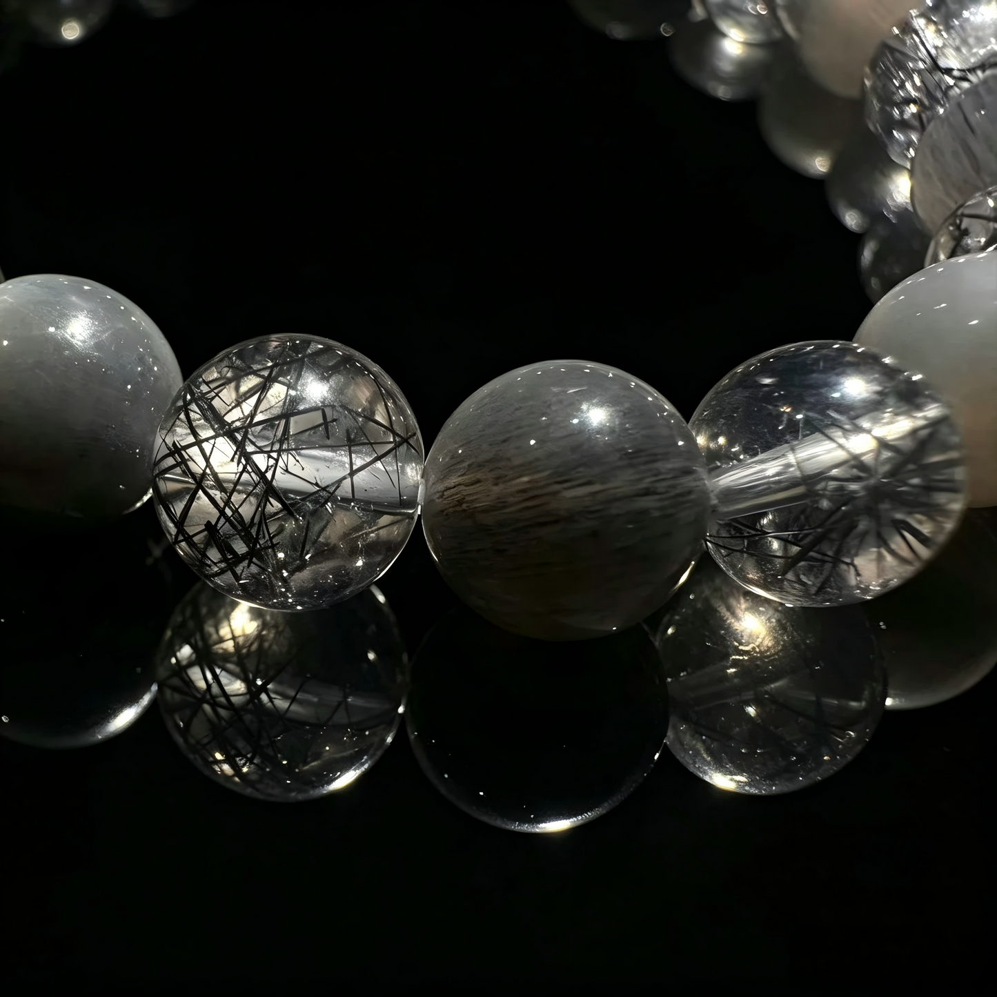 Black Rutilated Quartz × Silver Obsidian × Black Bone Dry × Meteorite Energy Bracelet