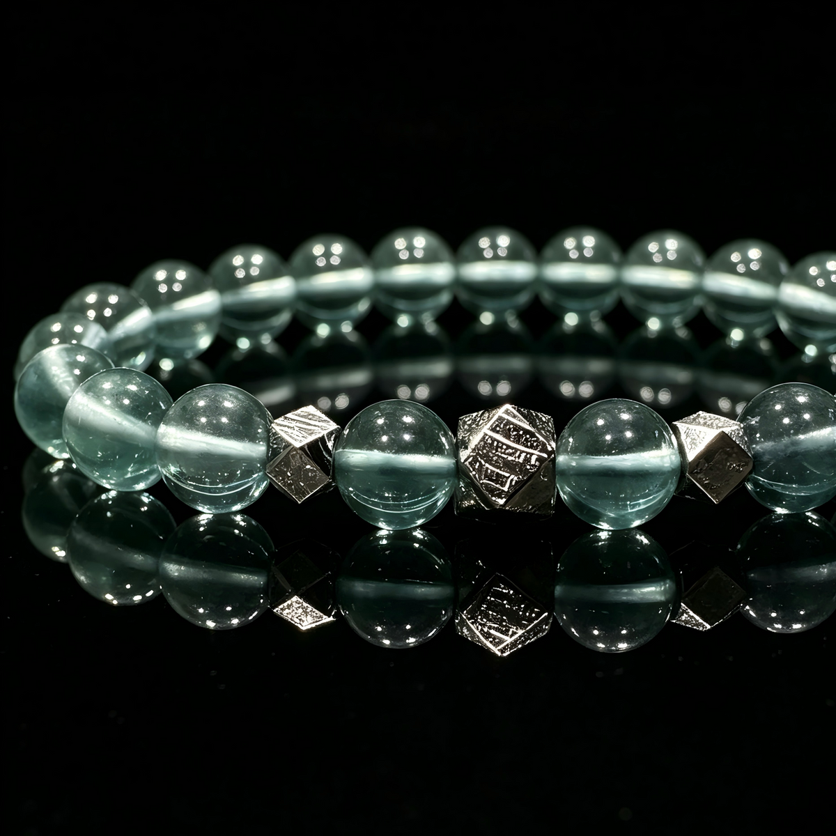 Green Fluorite & Meteorite Bracelet