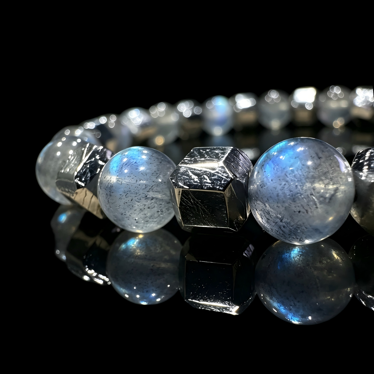 Grey Moonstone & Meteorite Bracelet