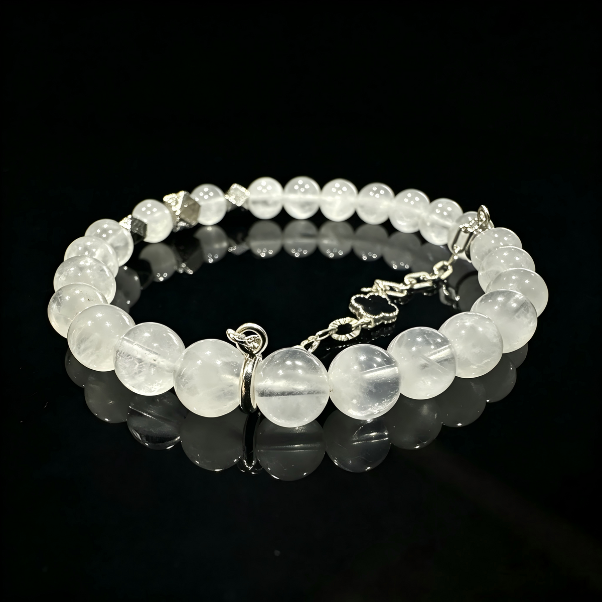 White Phantom Quartz & Meteorite Bracelet