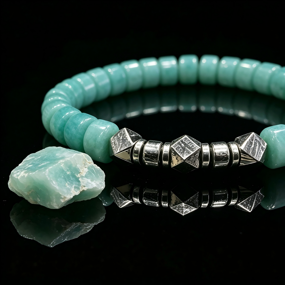 Amazonite & Meteorite Bracelet
